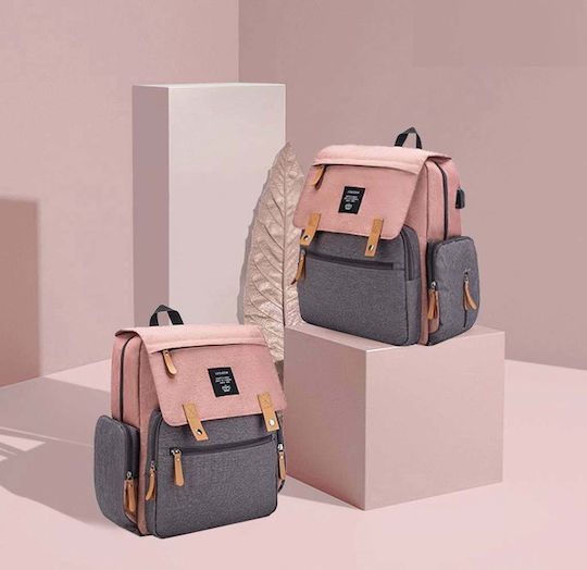 Lequeen Diaper Bag Pink - Grey 35x25x39cm.