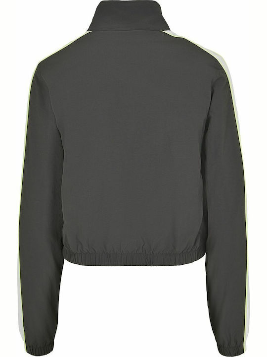 Women's Running Short Sports Jacket Windproof for Winter Dark Shadow/Electric Lime