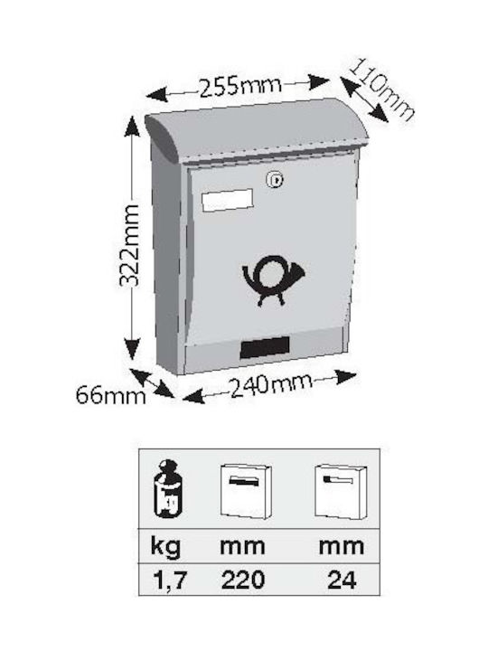 Viometal LTD Λιμόζ 309 Außenbereich Briefkasten Metallisch in Weiß Farbe 24x7x32cm