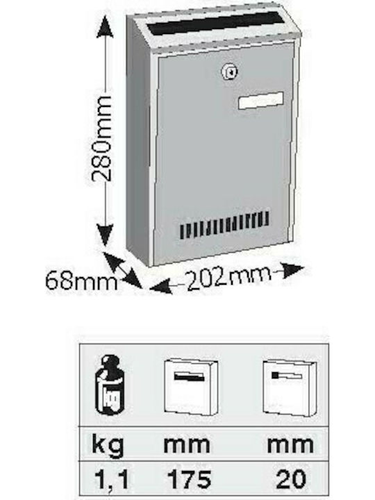 Viometal LTD Madrid 203 Mailbox Metallic in Brown Color 20.2x6.8x28cm