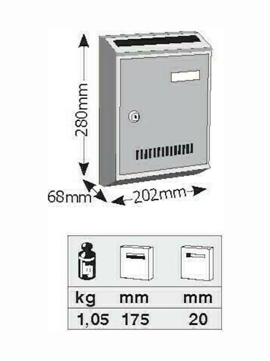 Viometal LTD Λυών 204 Mailbox Metallic 68x20.2x28cm