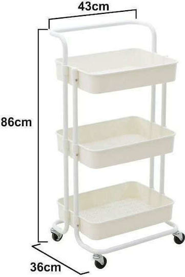 Click Kitchen Cart Metallic 3 Tiers White 43x36x86cm