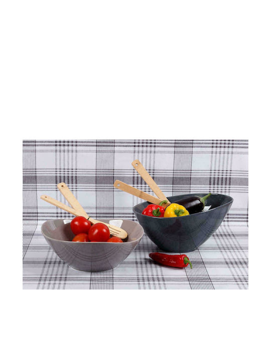 Cryspo Trio Bamboo Porcelain Salad Bowl with Salad Spoons Iron Grey 31x15.5x15.5cm 3pcs