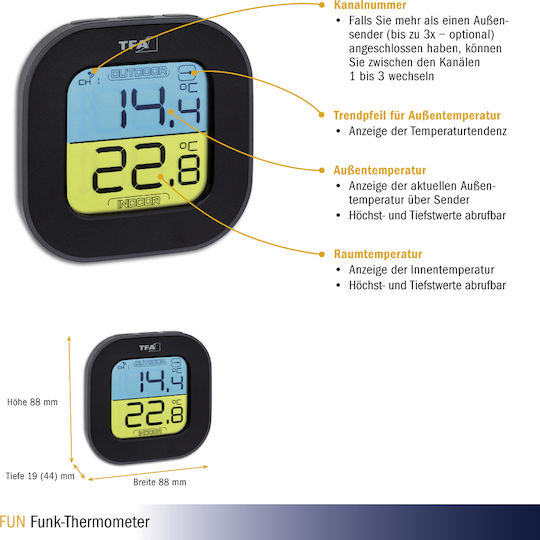 TFA Fun Digital Termometru pentru utilizare în interior și exterior