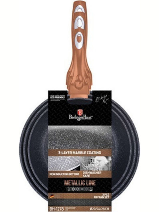 Berlinger Haus Metallic Line Pans Set of Aluminum with Stone Coating Rose Gold Collection 3pcs