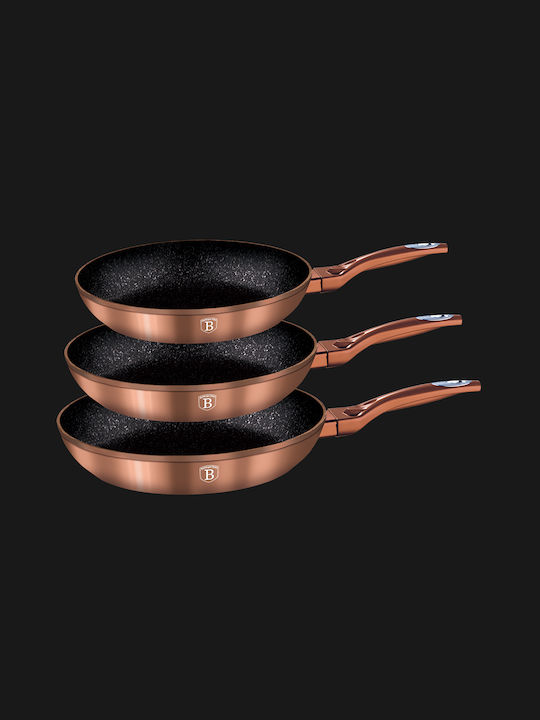 Berlinger Haus Metallic Line Pans Set of Aluminum with Stone Coating Rose Gold Collection 3pcs