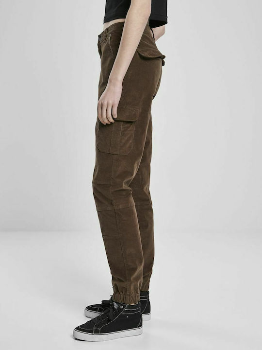 Women's High-waisted Fabric Cargo Trousers Dark Olive