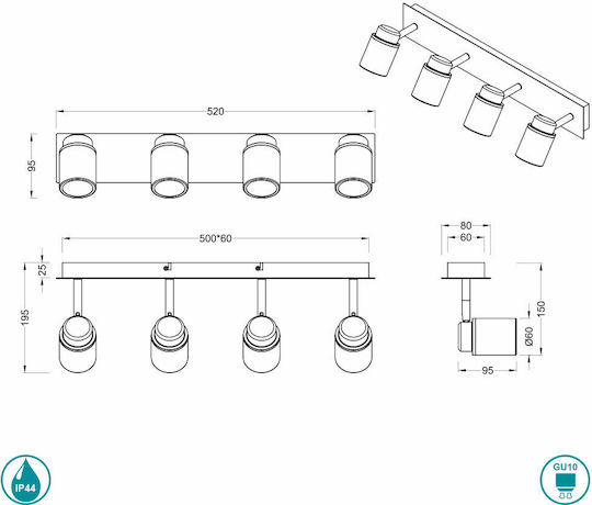 Trio Lighting Angelo Spot mit 4 Lichtern und mit Fassung GU10 in Schwarz Farbe