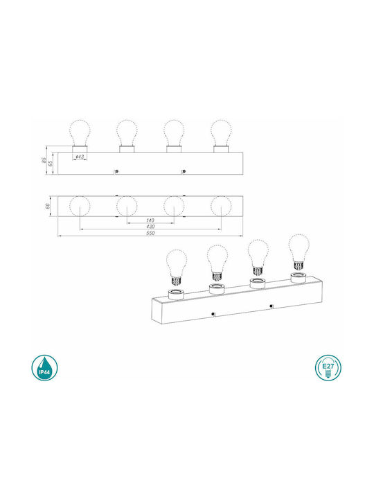 Trio Lighting Μοντέρνο Φωτιστικό Μπάνιου με Ντουί E27 Ασημί 55εκ.