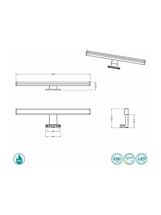 Trio Lighting Lino Classic Lamp Bathroom with Integrated LED and Warm White Light Silver 40cm