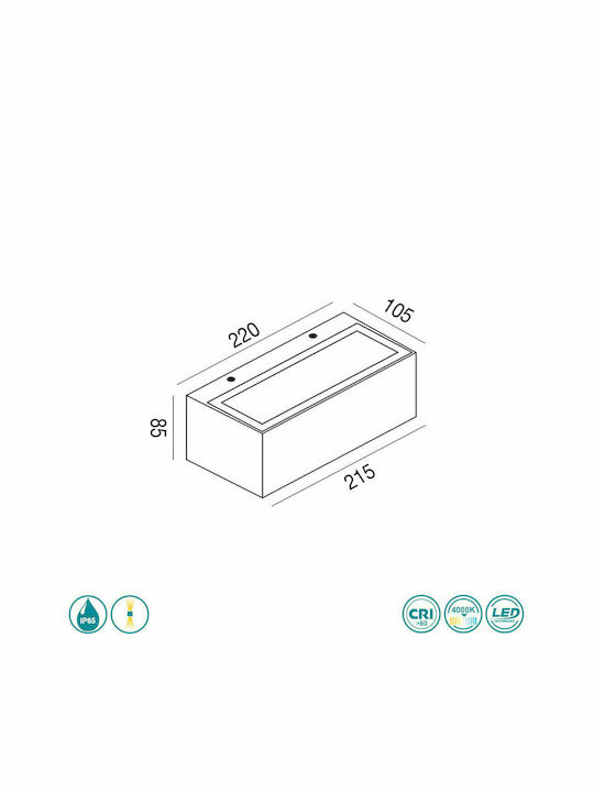 La Mia Luce Ruhm Wall-Mounted Outdoor Ceiling Lamp LED IP65 15W with Natural White Light