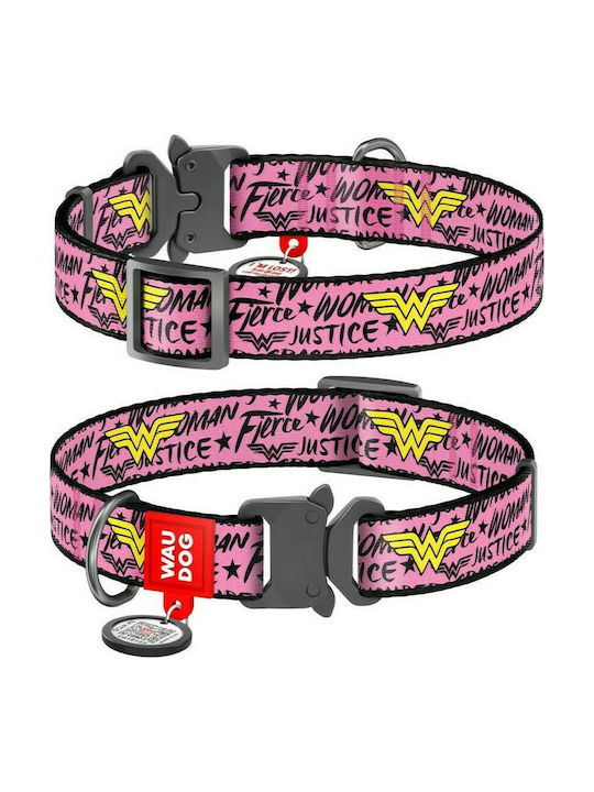 WauDog Wonder Woman Dog Collar in Pink color Collar with Smart ID 20mm x 24-40cm 31-128