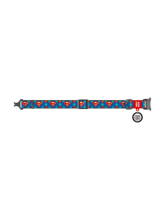 WauDog Superman Logo Κολάρο Σκύλου σε Μπλε χρώμα Περιλαίμιο με Smart ID 25mm x 35-58cm