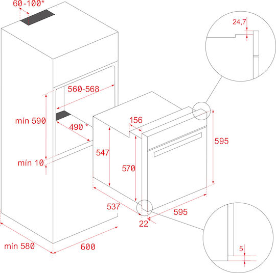 Teka Einbauofen 70Es B59.5cm. Weißer Marmor