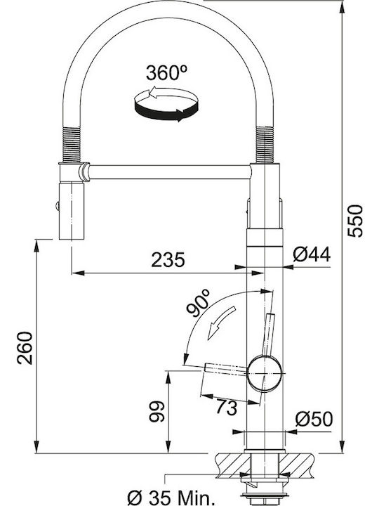 Franke Vital Capsule Filter Semi Pro Ψηλή Μπαταρία Κουζίνας Πάγκου με Σπιράλ Μαύρη