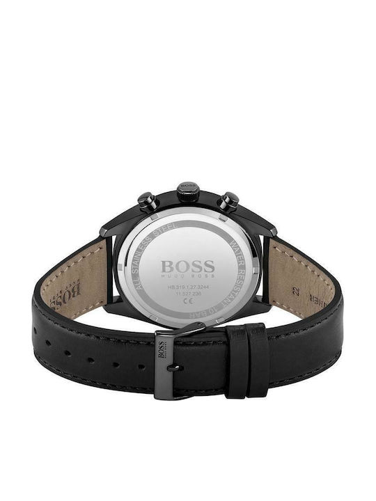 Boss Champion Herrenuhr 44mm Chronograph Batterie mit Schwarzem Lederarmband
