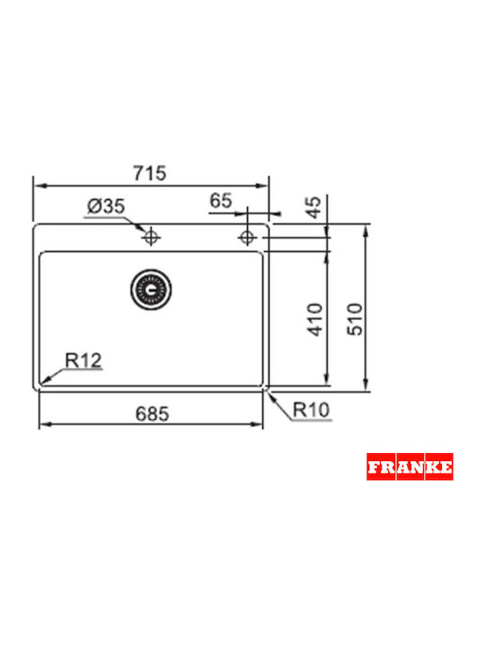 Franke Box BXX 210-68 TL 1000000073 Flush Mounted Sink Inox Satin W71.5xD51cm Silver