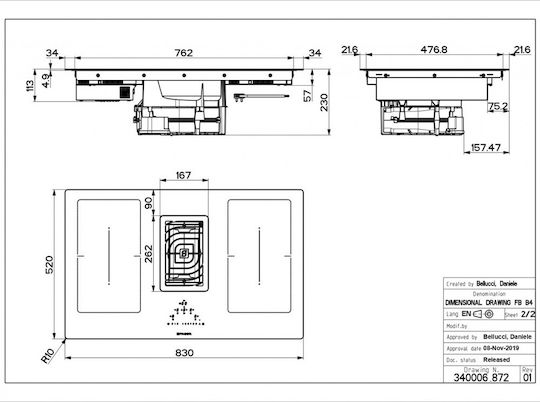 Faber Galileo BK Glass A830 Smart Induction Cooktop Autonomous with Hood 83x52εκ.