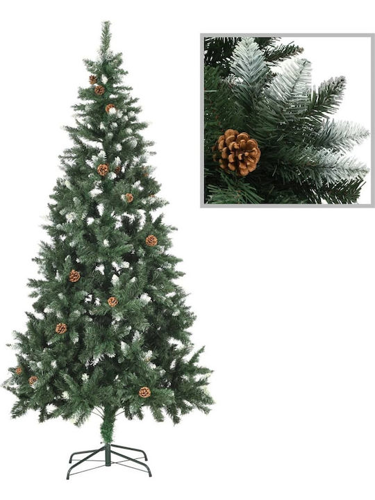 Decorated Christmas Green Tree with Metallic Base and LED Lighting H210cm