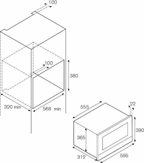 Bertazzoni F38 3 MOD MW S GNE Εντοιχιζόμενος Φούρνος Μικροκυμάτων με Grill 22lt Μαύρος