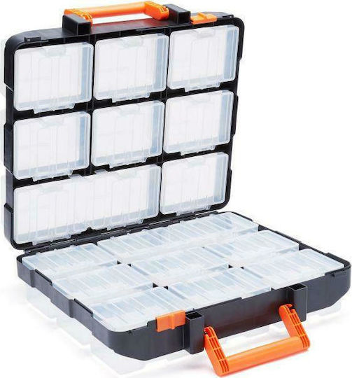 Tactix Tool Compartment Organiser 16 Slot with Removable Box Black 34x31x13cm