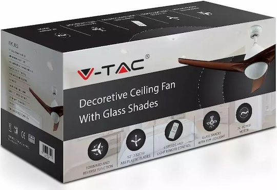 V-TAC Deckenventilator 132cm Mit Leuchte Braun / Weiß