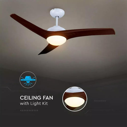 V-TAC Deckenventilator 132cm Mit Leuchte Braun / Weiß
