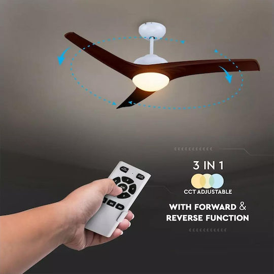 V-TAC Deckenventilator 132cm Mit Leuchte Braun / Weiß