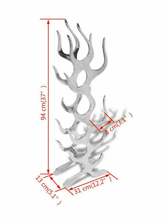 vidaXL Flamme Tischplatte Flaschenhalter Metallisch für 9 Flaschen Silber 31x13x94εκ.