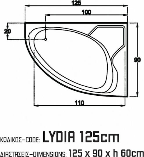 Sanitec Lydia L Cadă de baie colț cu montaj stânga Acrilic 125x90cm