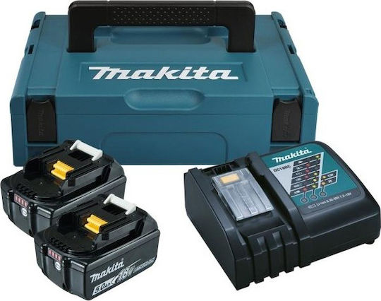 Makita Set 2 Werkzeugbatterien Lithium 18V Kapazität 5Ah mit Ladegerät DC18RC