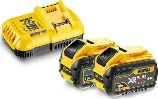 DEWALT Σετ 2 Μπαταριών Εργαλείου Λιθίου 54V Χωρητικότητας 9Ah με Φορτιστή Flexvolt