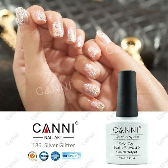 Canni Classic Ημιμόνιμο Βερνίκι Νυχιών 186 Silver Glitter με Glitter 7.3ml