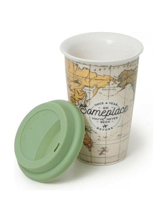 Legami Milano Map Mug from Porcelain with Lid Green 300ml