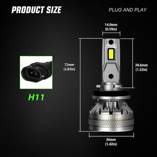 NovSight Lamps Car & Motorcycle H11 LED 6500K Cold White 12-24V 120W 2pcs