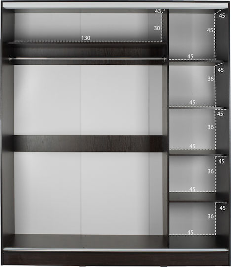 Ușă dublă Dulap de Haine Glisare ADLER cu Oglindă Wenge 180x60x210cm