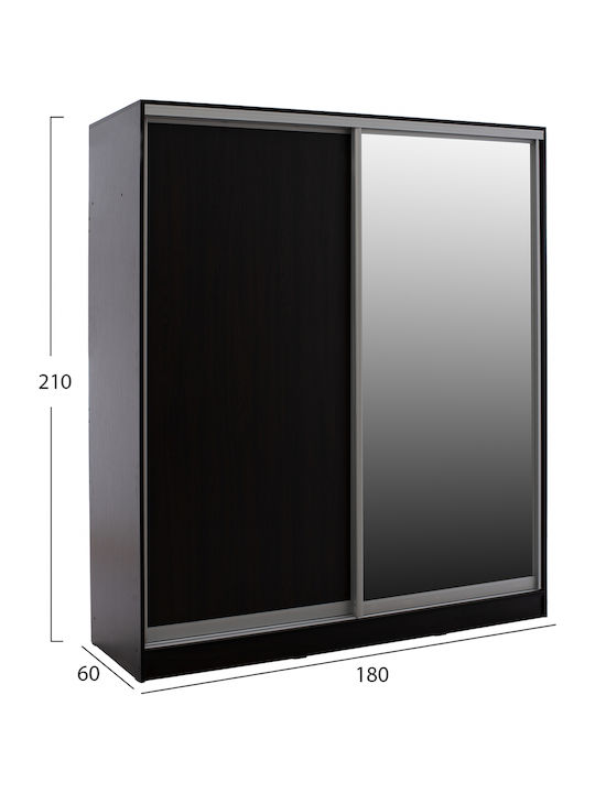 Double Door Wardrobe Sliding ADLER with Mirror Wenge 180x60x210cm