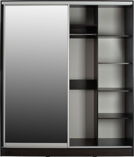 Doppeltür Kleiderschrank Schieben mit Spiegel Wenge 180x60x210cm
