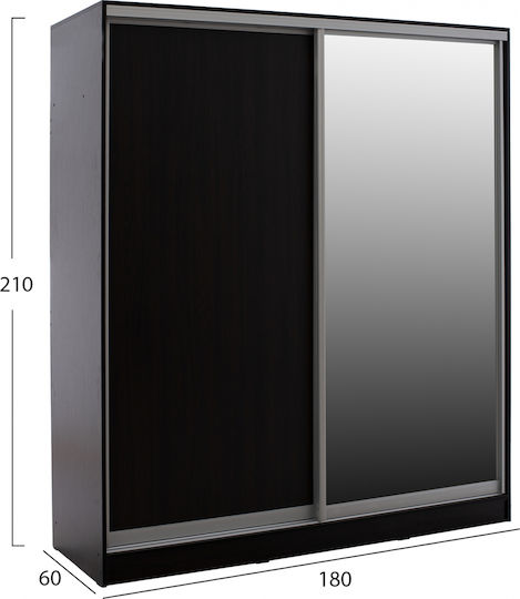 Doppeltür Kleiderschrank Schieben mit Spiegel Wenge 180x60x210cm