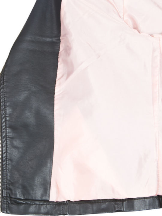 Women's Short Biker Artificial Leather Jacket for Winter Black
