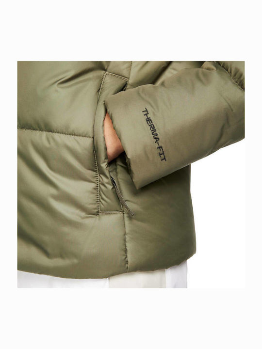 Sportswear Women's Short Puffer Jacket for Winter with Hood Khaki