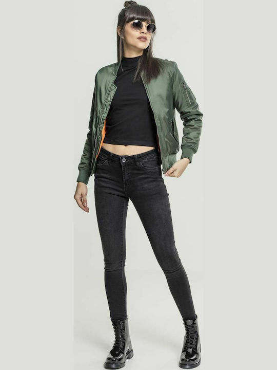 Women's Short Bomber Jacket for Winter Olive