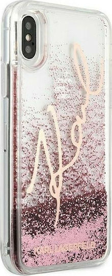 Karl Lagerfeld Glitter Signature Back Cover Πλαστικό / Σιλικόνης Ροζ Χρυσό (iPhone X / Xs)