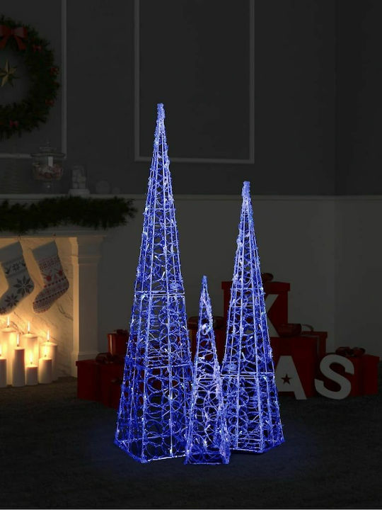 vidaXL Christmas Decorative Illuminated Plastic Tree Cone Yes Battery Blue 3pcs