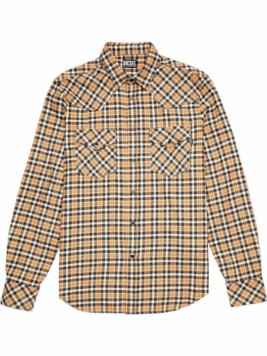 S-east Long-sleeved Cotton Shirt Checked Orange