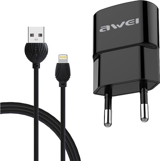Awei Ladegerät mit USB-A Anschluss und Kabel Blitzschlag Schwarzs (C-832)