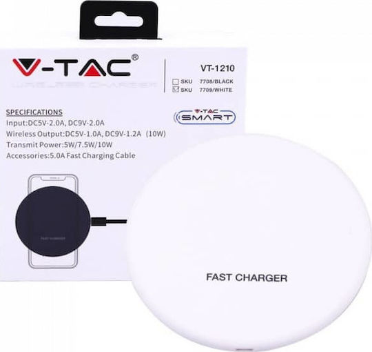 V-TAC Асусърмен Зарядно Устройство (Qi Pad) 10W Бял (VT-1210)