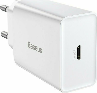 Baseus Încărcător Fără Cablu cu Port USB-C 20W Livrarea energiei Albς (Speed Mini)