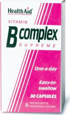 Health Aid Vitamin B Complex Supreme 30 caps Βιταμίνη για Ενέργεια, Ενίσχυση του Ανοσοποιητικού & το Νευρικό Σύστημα 30 x 1 κάψουλες