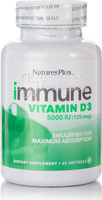 Nature's Plus Immune Vitamin D3 Vitamin für Stärkung des Immunsystems & die Knochengesundheit 5000iu 125mcg 60 Softgels